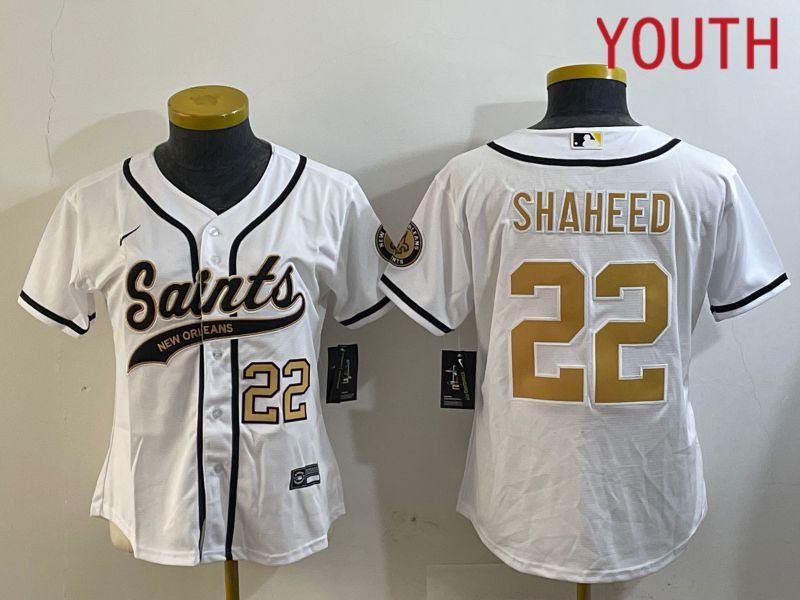Youth New Orleans Saints #22 Shaheed White Joint Name 2024 Nike Limited NFL Jersey style 2